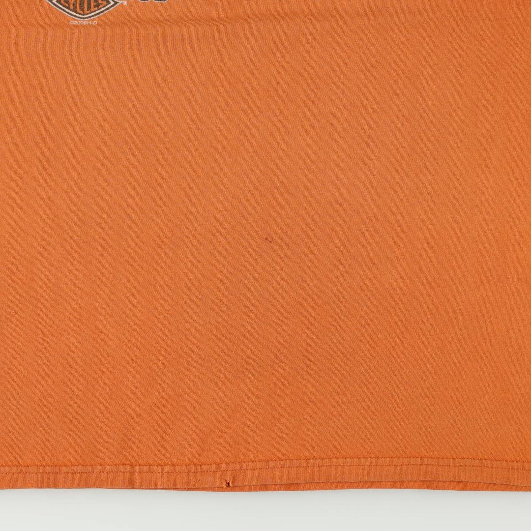 00'S Harley-Davidson Fire Pattern Motorcycle Bike T-Shirt Men's L size unclear orange type Vintage Second Hand