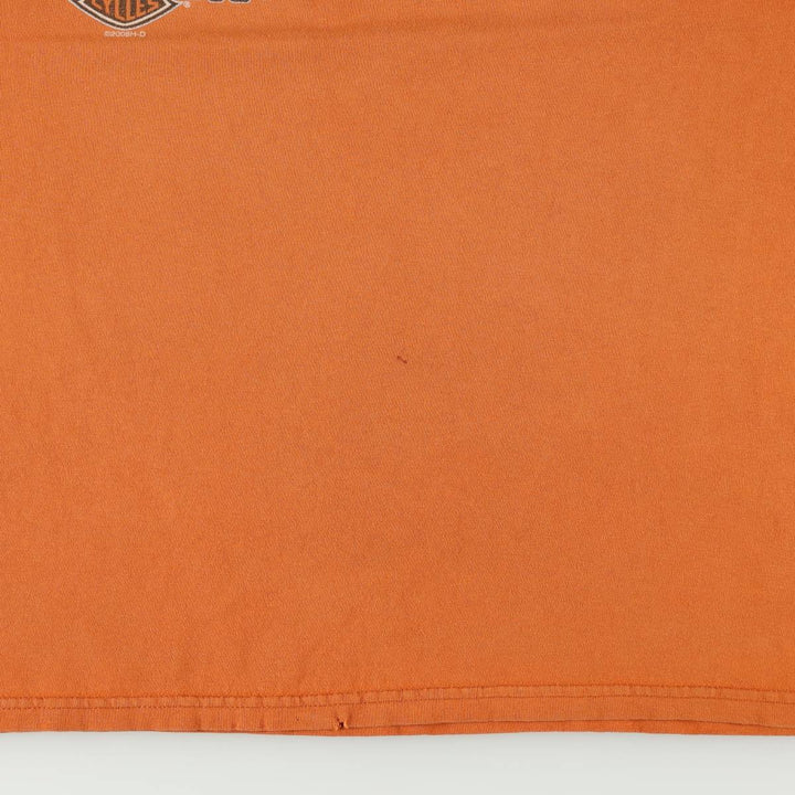00'S Harley-Davidson Fire Pattern Motorcycle Bike T-Shirt Men's L size unclear orange type Vintage Second Hand