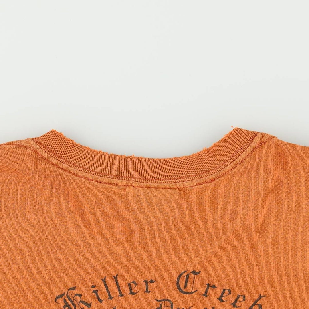 00'S Harley-Davidson Fire Pattern Motorcycle Bike T-Shirt Men's L size unclear orange type Vintage Second Hand
