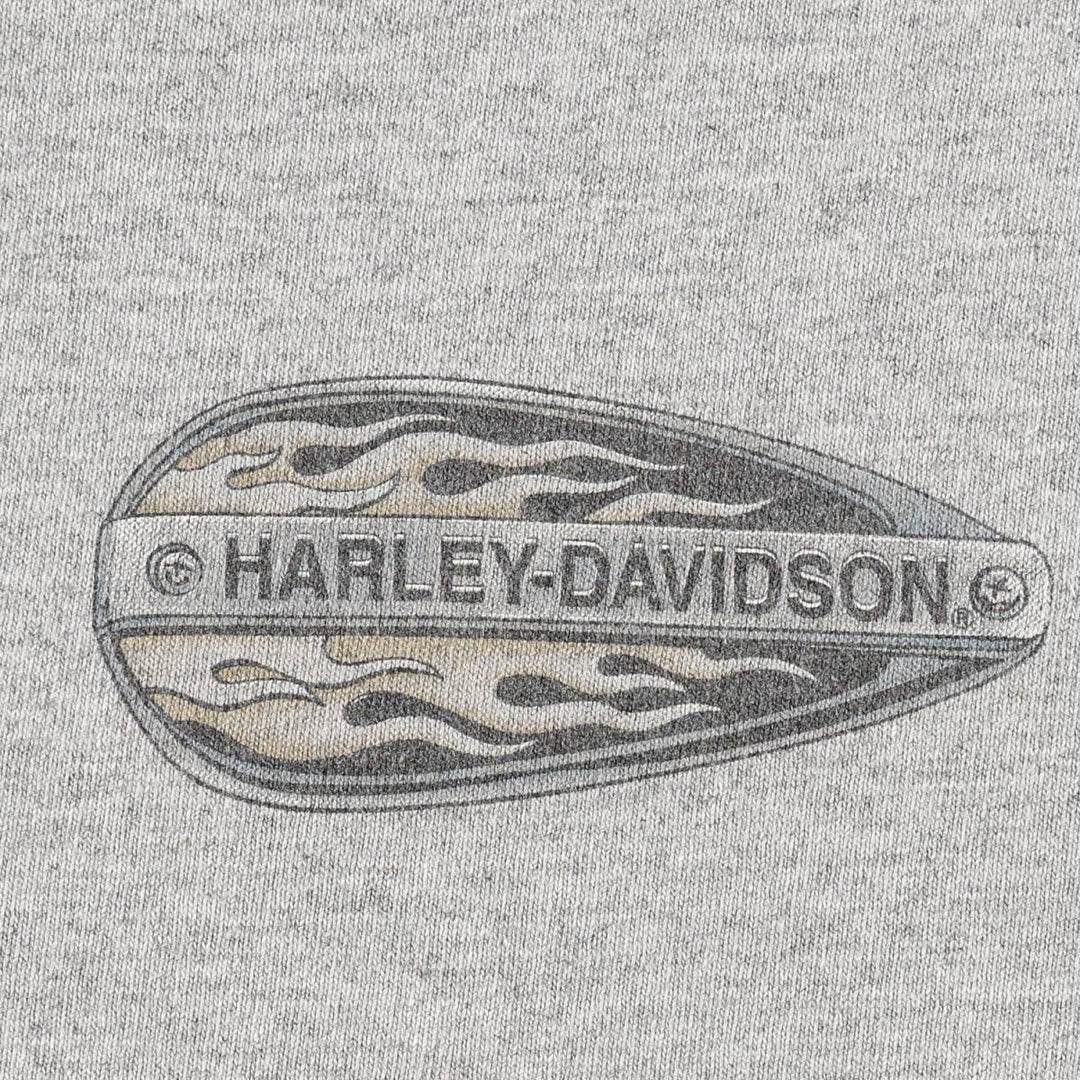 Harley-Davidson Henley Neck Motorcycle T-Shirt, Made in USA, Men's Size L (approx.) cotton gray type Vintage Second Hand