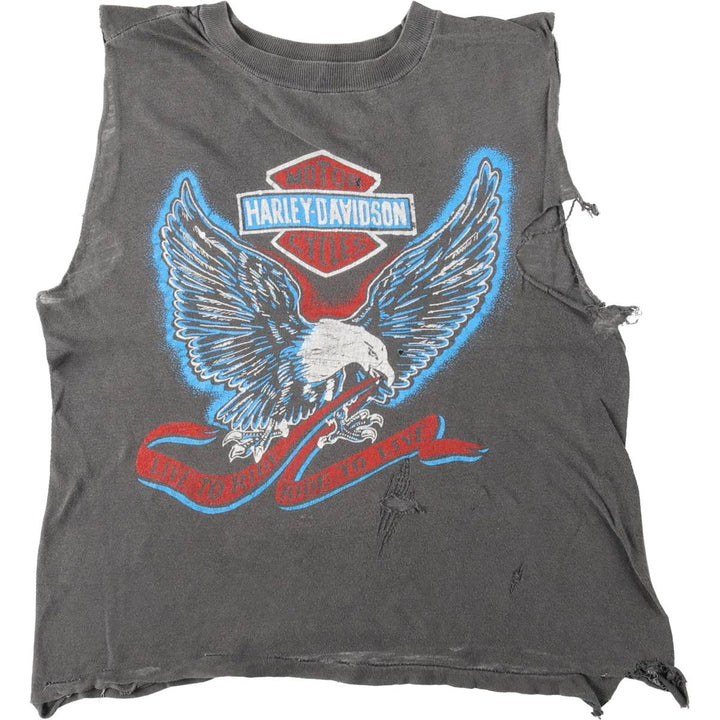 Harley-Davidson Eagle Pattern Sleeveless Motorcycle T-Shirt, Men's Size XL (approx.) unclear Charcoal Vintage Second Hand