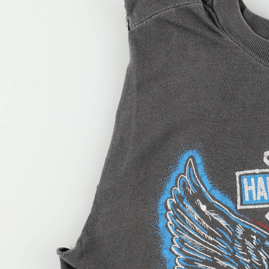 Harley-Davidson Eagle Pattern Sleeveless Motorcycle T-Shirt, Men's Size XL (approx.) unclear Charcoal Vintage Second Hand
