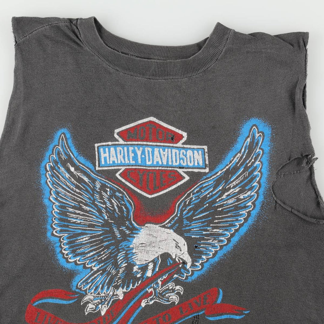Harley-Davidson Eagle Pattern Sleeveless Motorcycle T-Shirt, Men's Size XL (approx.) unclear Charcoal Vintage Second Hand