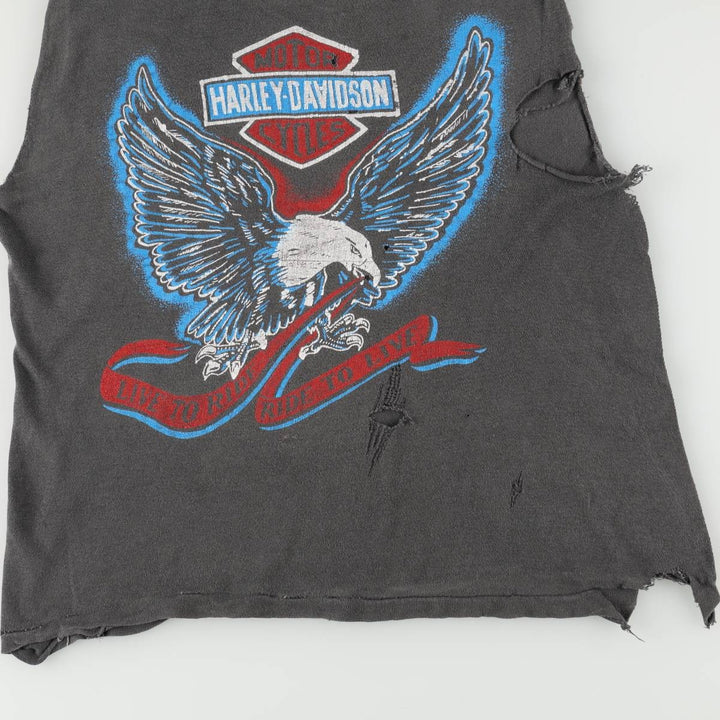 Harley-Davidson Eagle Pattern Sleeveless Motorcycle T-Shirt, Men's Size XL (approx.) unclear Charcoal Vintage Second Hand