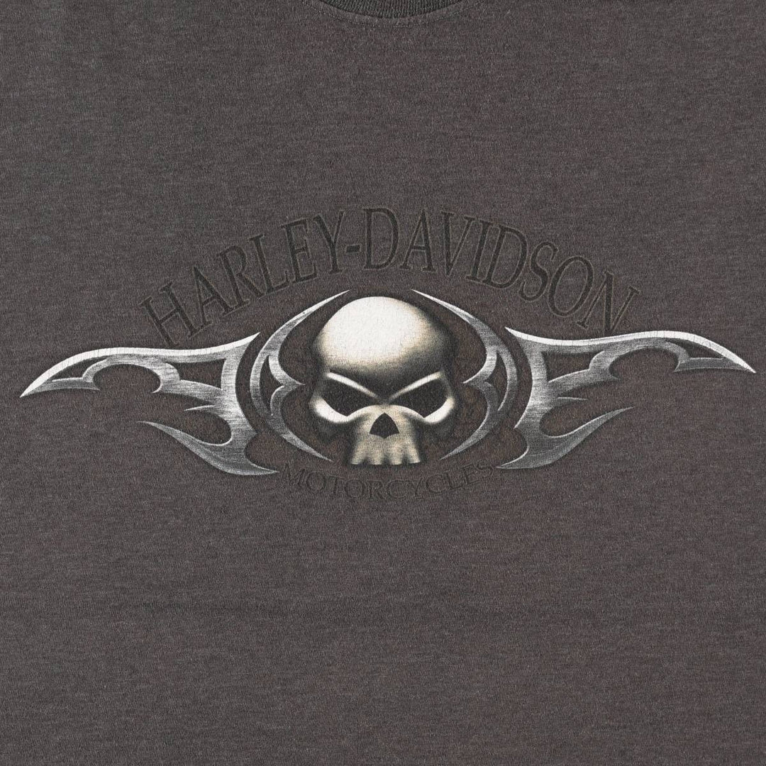 Harley-Davidson Skull Pattern Motorcycle Bike T-shirt Made in USA Men's XL cotton Charcoal Vintage Second Hand