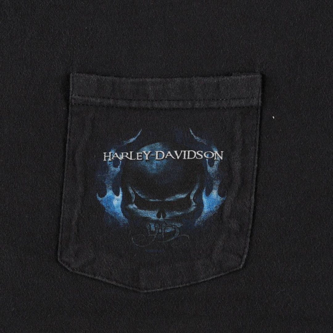00'S Harley-Davidson Skull Pattern Motorcycle Bike T-shirt Made in USA Men's XL cotton black type Vintage Second Hand