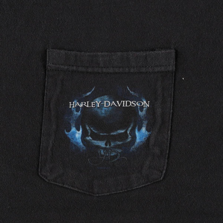 00'S Harley-Davidson Skull Pattern Motorcycle Bike T-shirt Made in USA Men's XL cotton black type Vintage Second Hand