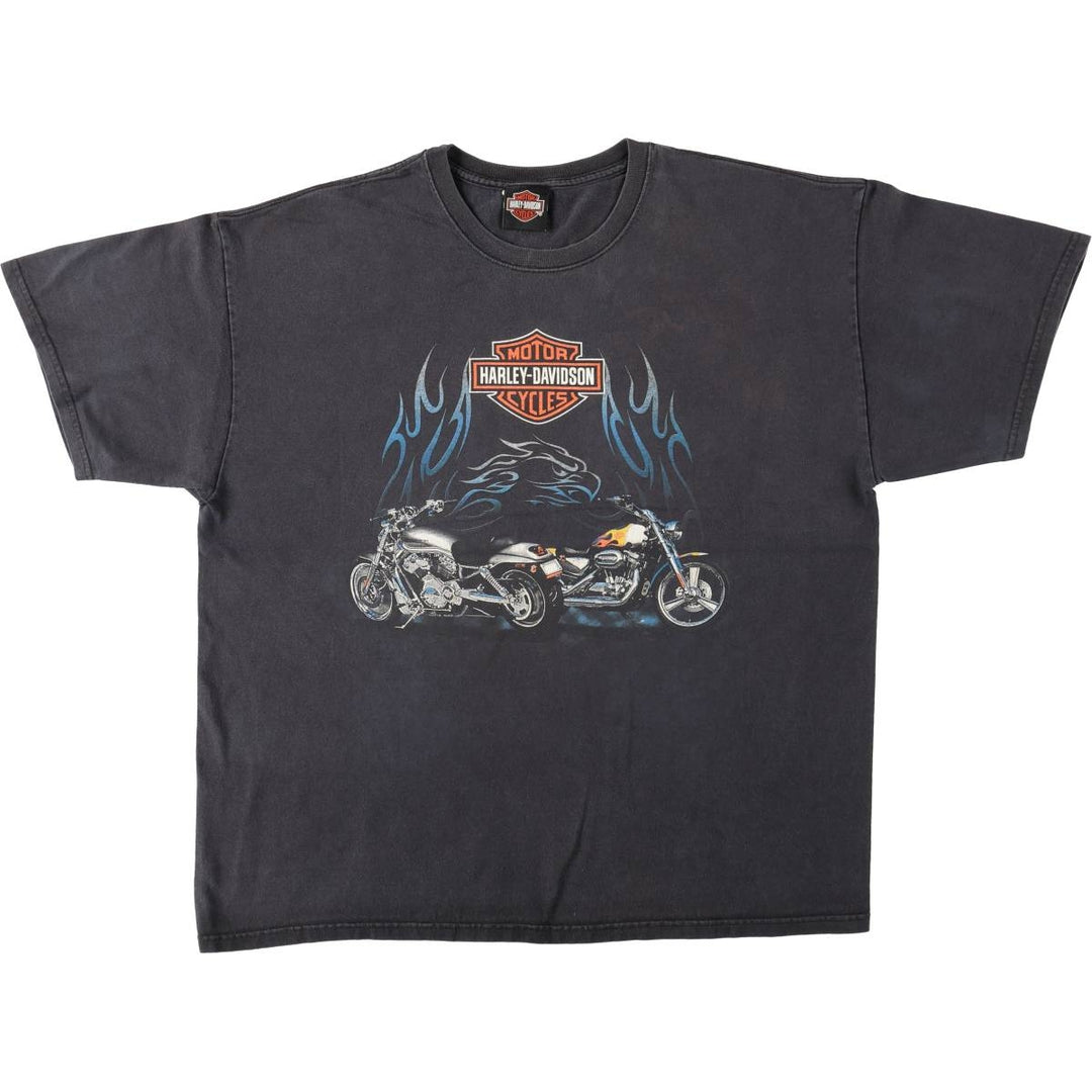 00'S Harley-Davidson Eagle Pattern Motorcycle Bike T-shirt Men's XL unclear black type Vintage Second Hand