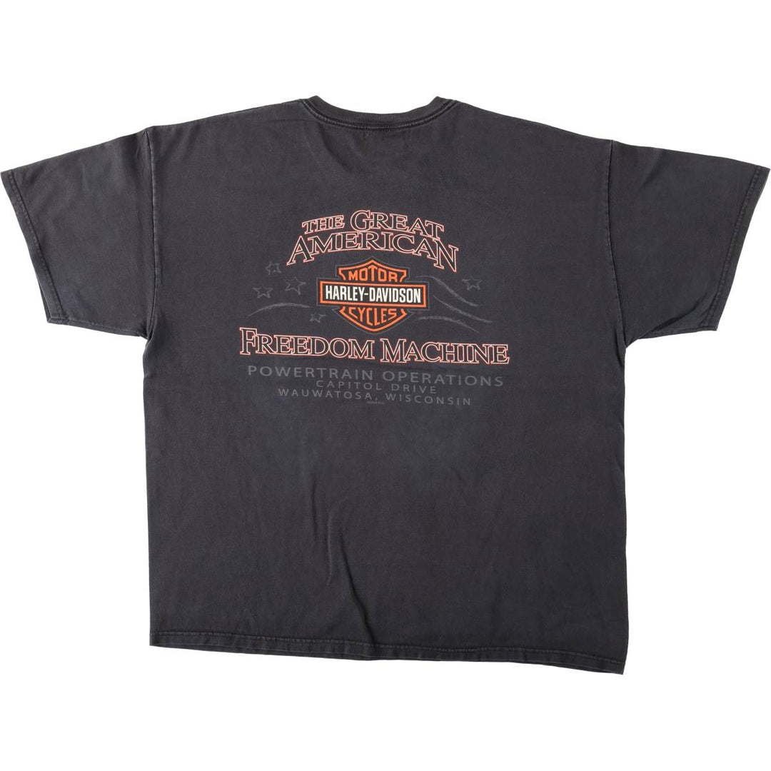 00'S Harley-Davidson Eagle Pattern Motorcycle Bike T-shirt Men's XL unclear black type Vintage Second Hand