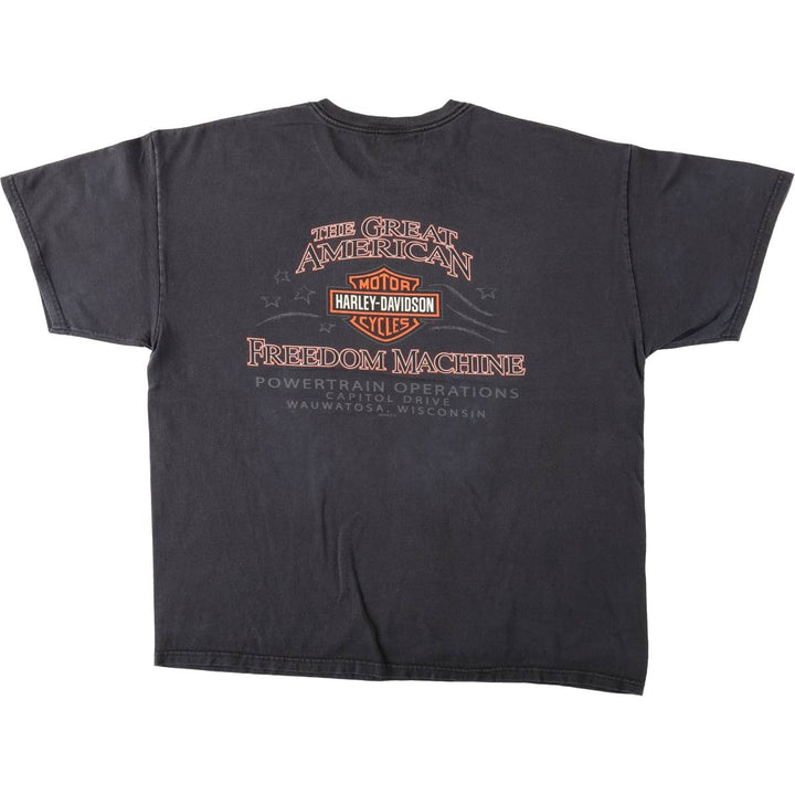 00'S Harley-Davidson Eagle Pattern Motorcycle Bike T-shirt Men's XL unclear black type Vintage Second Hand