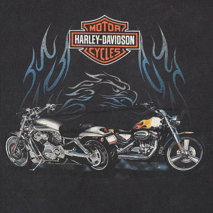 00'S Harley-Davidson Eagle Pattern Motorcycle Bike T-shirt Men's XL unclear black type Vintage Second Hand