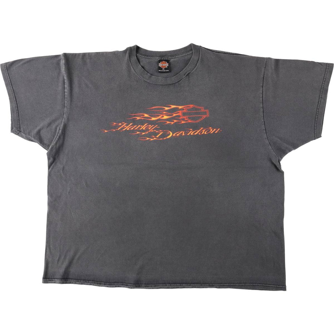 2000'S Harley-Davidson Fire Pattern Motorcycle T-Shirt, Made in USA, Men's Size XXXL (approx.) cotton black type Vintage Second Hand