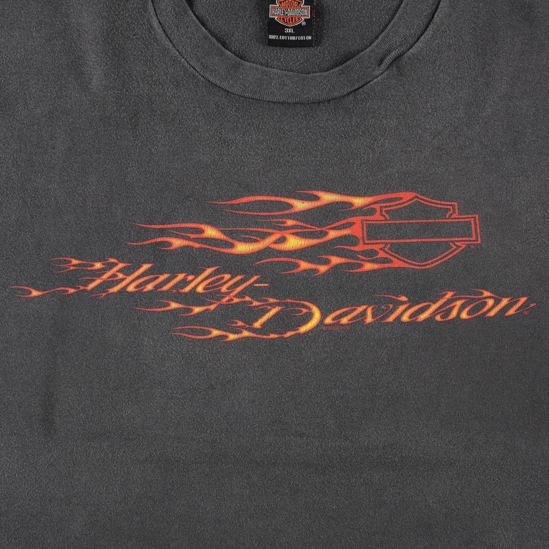 2000'S Harley-Davidson Fire Pattern Motorcycle T-Shirt, Made in USA, Men's Size XXXL (approx.) cotton black type Vintage Second Hand