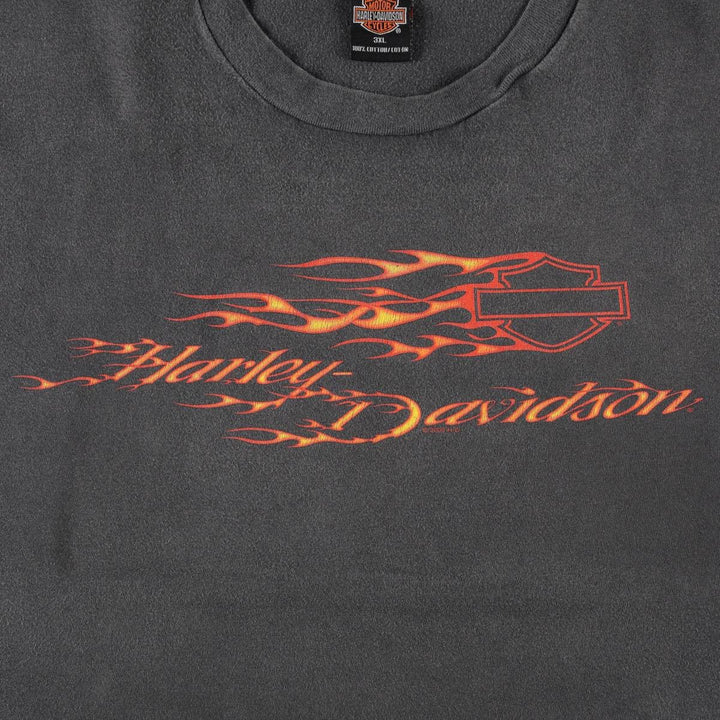 2000'S Harley-Davidson Fire Pattern Motorcycle T-Shirt, Made in USA, Men's Size XXXL (approx.) cotton black type Vintage Second Hand