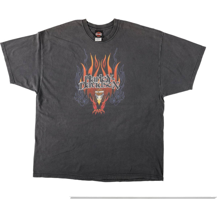 Harley-Davidson Fire Pattern Motorcycle T-Shirt, Made in USA, Men's Size XXXL (approx.) cotton black type Vintage Second Hand
