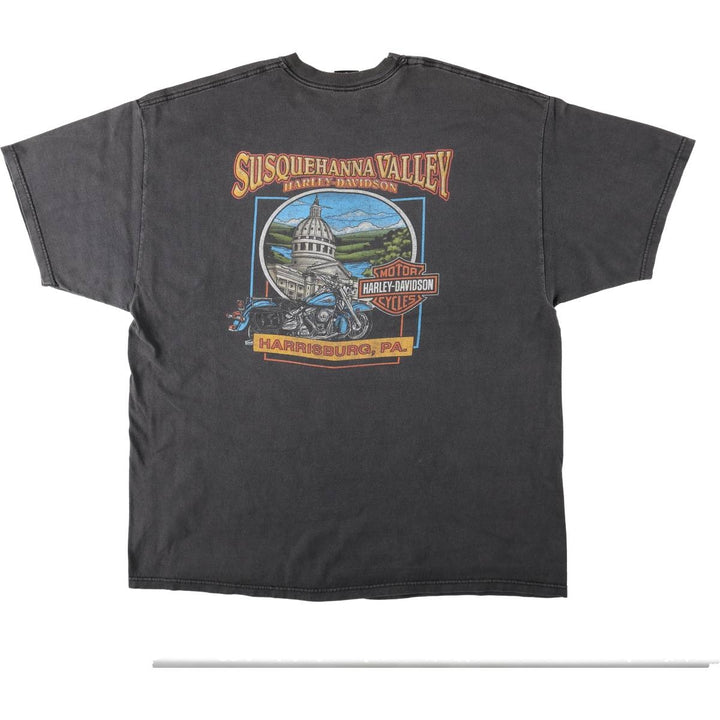 Harley-Davidson Fire Pattern Motorcycle T-Shirt, Made in USA, Men's Size XXXL (approx.) cotton black type Vintage Second Hand