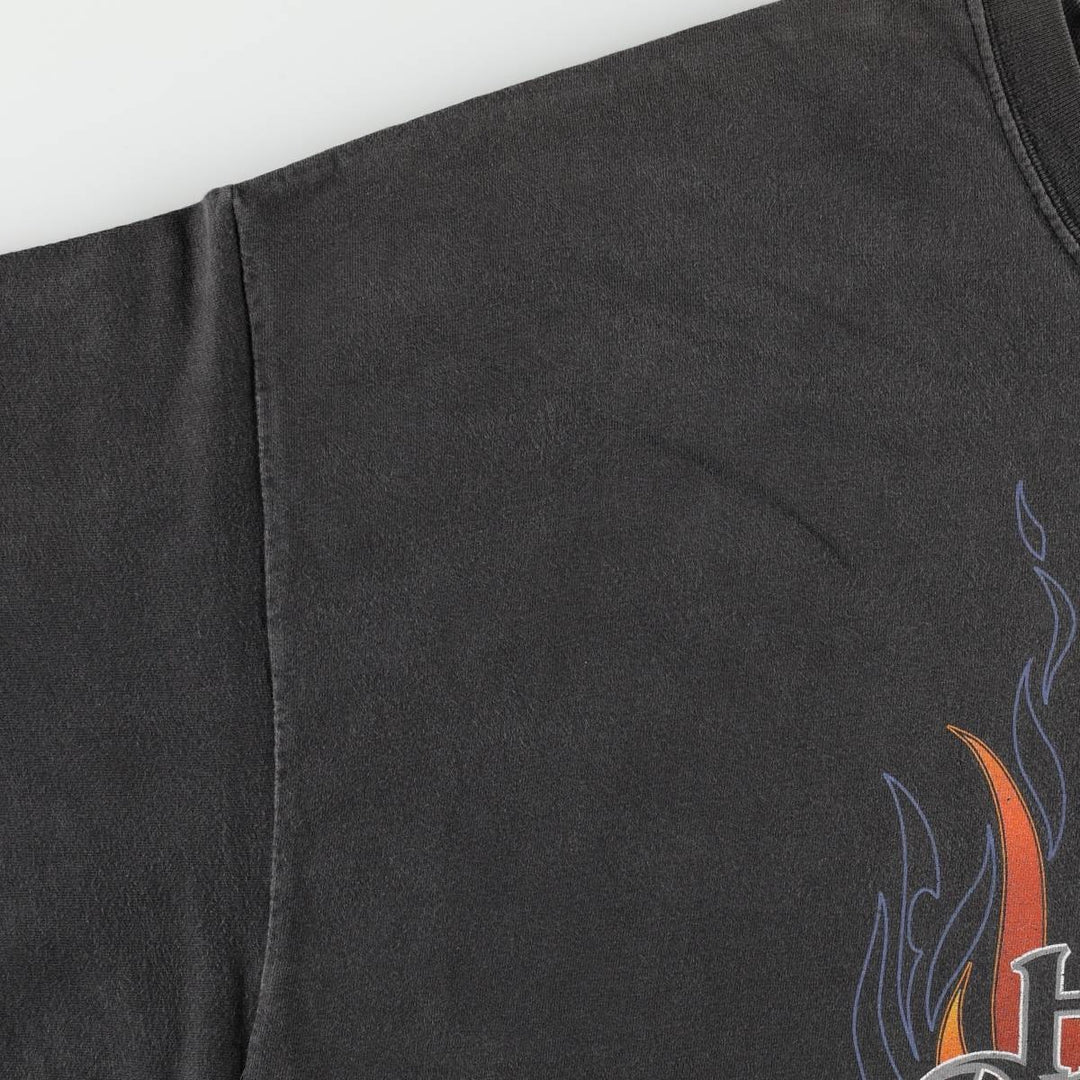Harley-Davidson Fire Pattern Motorcycle T-Shirt, Made in USA, Men's Size XXXL (approx.) cotton black type Vintage Second Hand