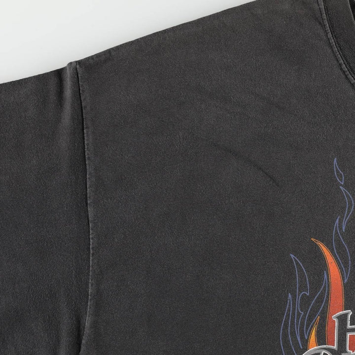 Harley-Davidson Fire Pattern Motorcycle T-Shirt, Made in USA, Men's Size XXXL (approx.) cotton black type Vintage Second Hand