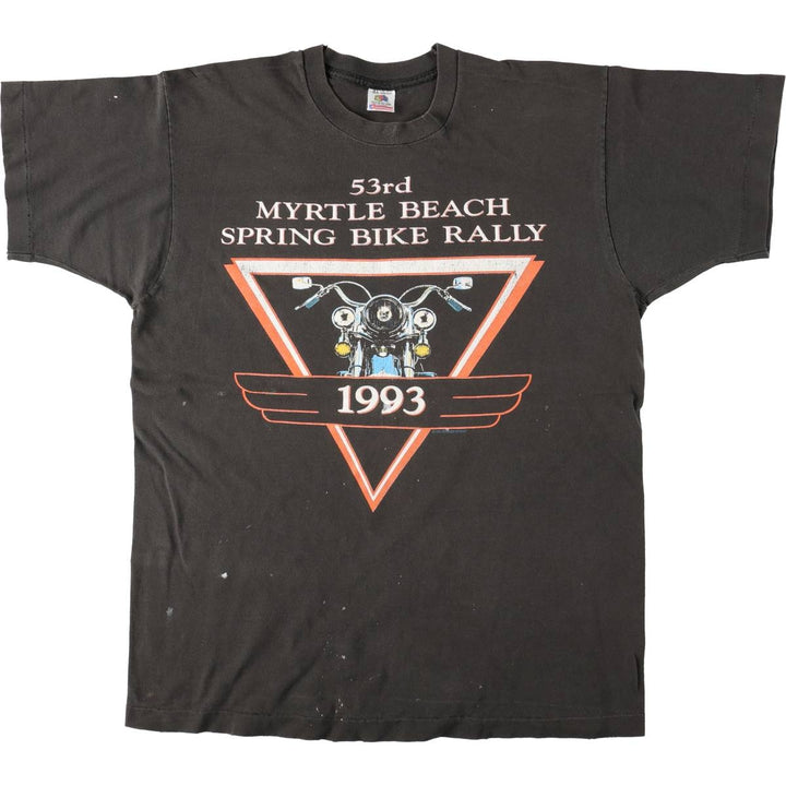 90'S Fruit of the Loom Motorcycle Bike T-Shirt, Made in USA, Men's XL equivalent, Vintage cotton black type Vintage Second Hand