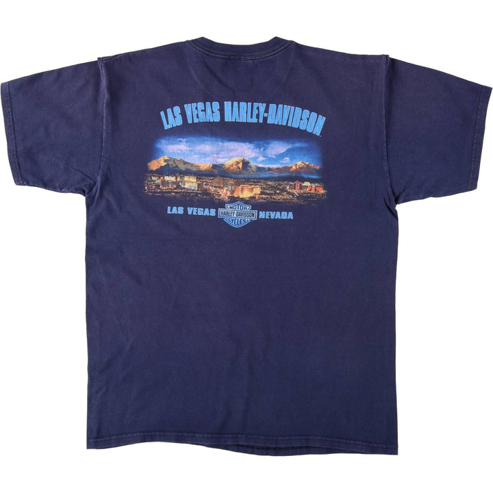 Harley-Davidson Eagle Pattern Motorcycle Bike T-shirt Made in USA Men's L size cotton navy blue type Vintage Second Hand