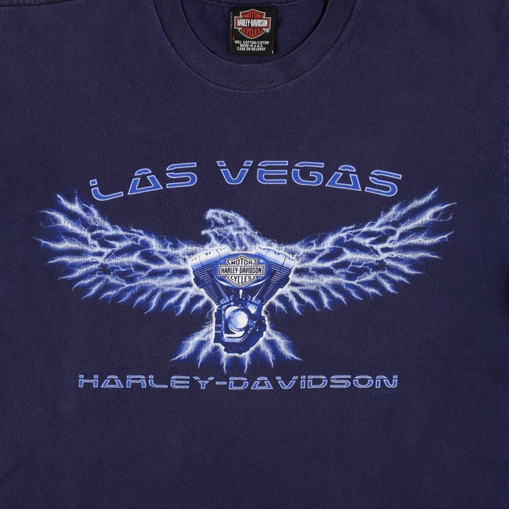 Harley-Davidson Eagle Pattern Motorcycle Bike T-shirt Made in USA Men's L size cotton navy blue type Vintage Second Hand