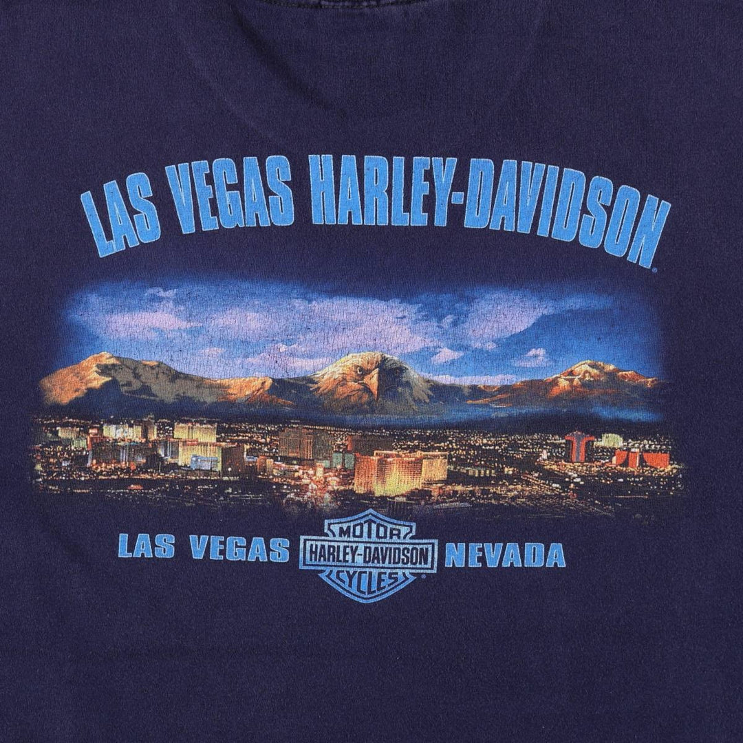 Harley-Davidson Eagle Pattern Motorcycle Bike T-shirt Made in USA Men's L size cotton navy blue type Vintage Second Hand