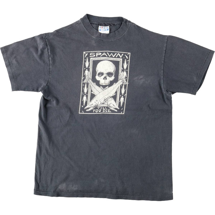 Hanes BEEFY-T RAY TROLL Skull Pattern Band T-Shirt, Made in USA, Men's Size L (approx.) cotton black type Vintage Second Hand