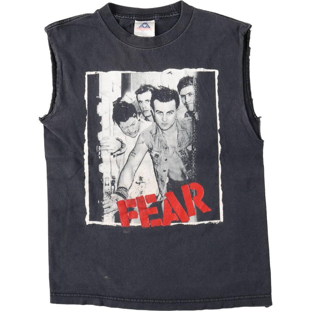 ALSTYLE FEAR Sleeveless Band T-Shirt, Made in USA, Men's Size S (approx.) cotton black type Vintage Second Hand