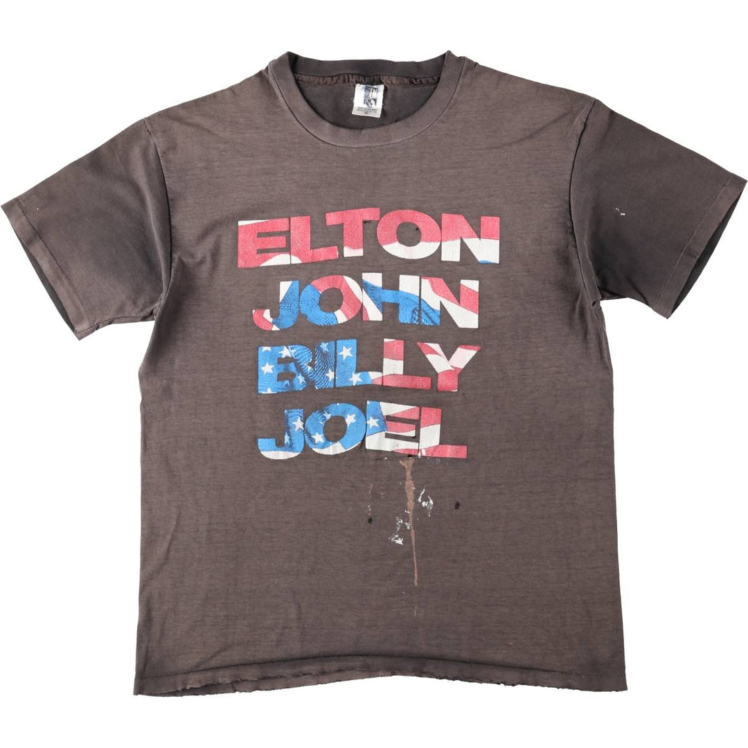GEM ELTON JOHN Elton John American flag pattern band t-shirt, made in USA, men's size XL. cotton brown type Vintage Second Hand