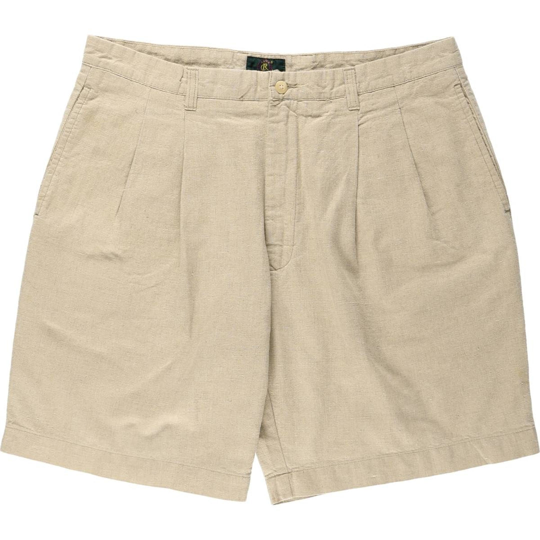 CLUB ROOM Two-Pleat Linen x Cotton Shorts, Men's Size W37 (approx.) linen Khaki type Vintage Second Hand