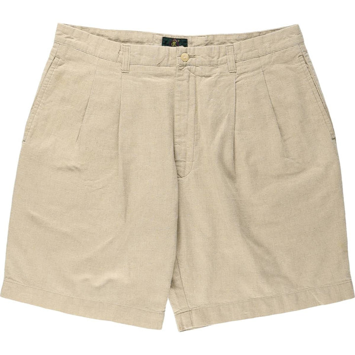 CLUB ROOM Two-Pleat Linen x Cotton Shorts, Men's Size W37 (approx.) linen Khaki type Vintage Second Hand