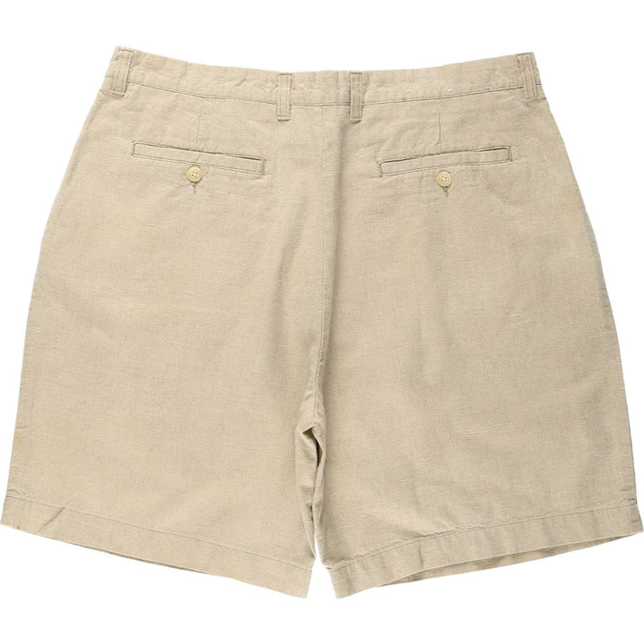 CLUB ROOM Two-Pleat Linen x Cotton Shorts, Men's Size W37 (approx.) linen Khaki type Vintage Second Hand