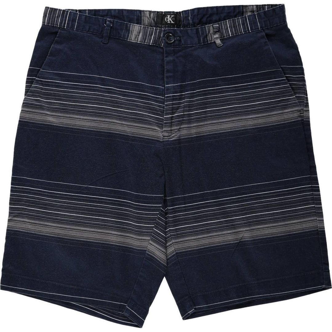 90'S Calvin Klein multi-stripe cotton shorts, men's size W35 (approx.) cotton navy blue type Vintage Second Hand