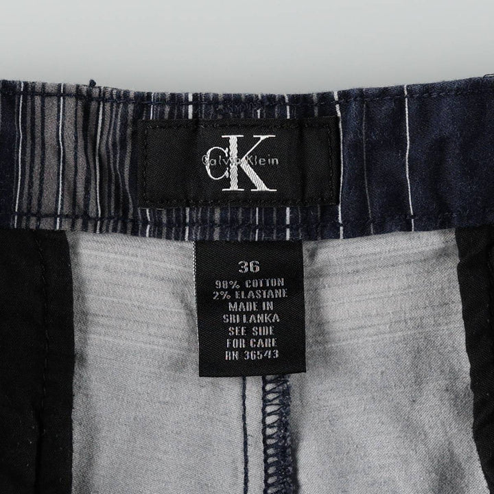 90'S Calvin Klein multi-stripe cotton shorts, men's size W35 (approx.) cotton navy blue type Vintage Second Hand