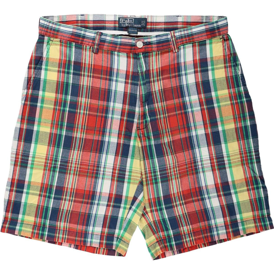 Ralph Lauren POLO by Ralph Lauren Check Pattern Madras Check Cotton Shorts Men's W35 (approx.) cotton red type Vintage Second Hand