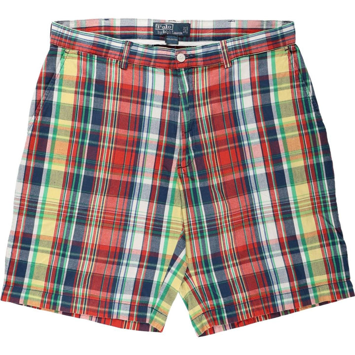 Ralph Lauren POLO by Ralph Lauren Check Pattern Madras Check Cotton Shorts Men's W35 (approx.) cotton red type Vintage Second Hand