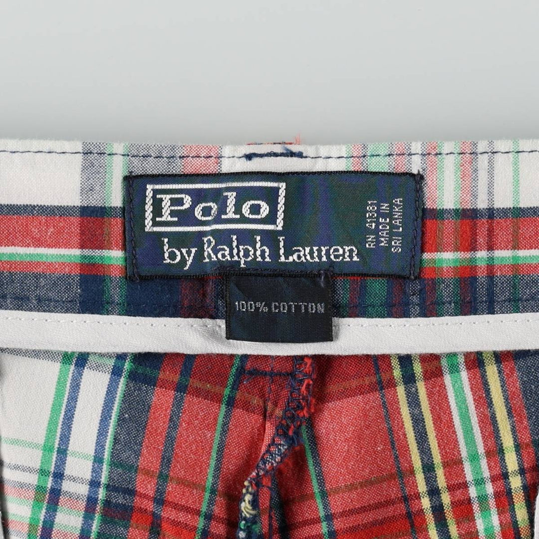 Ralph Lauren POLO by Ralph Lauren Check Pattern Madras Check Cotton Shorts Men's W35 (approx.) cotton red type Vintage Second Hand