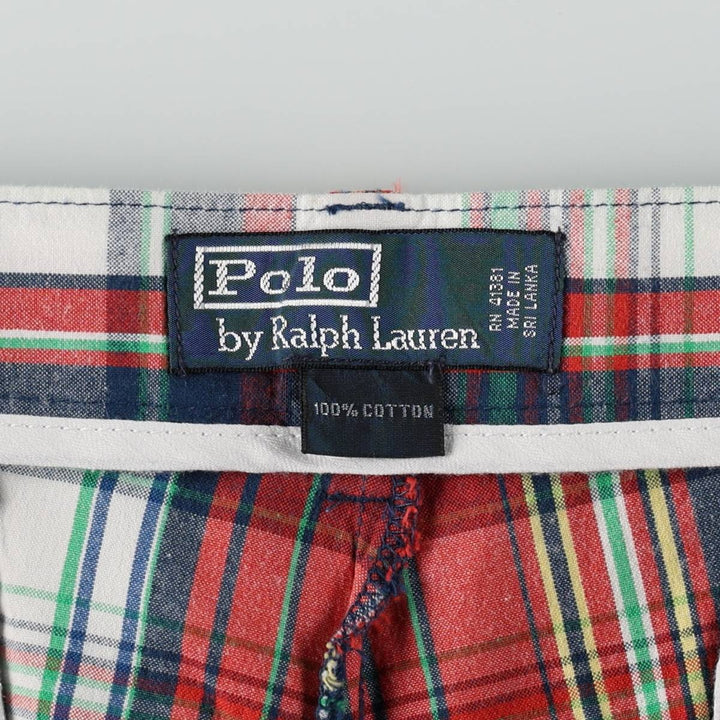 Ralph Lauren POLO by Ralph Lauren Check Pattern Madras Check Cotton Shorts Men's W35 (approx.) cotton red type Vintage Second Hand