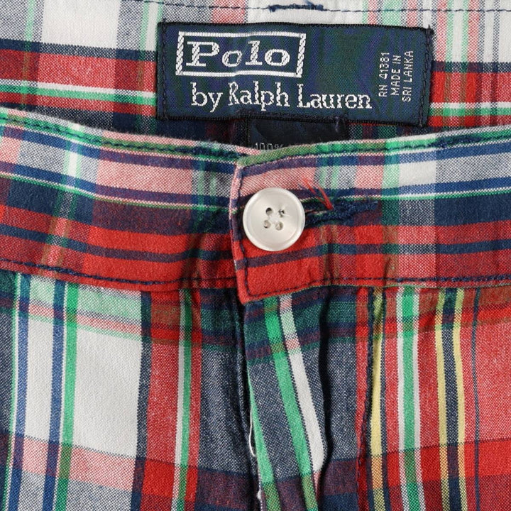 Ralph Lauren POLO by Ralph Lauren Check Pattern Madras Check Cotton Shorts Men's W35 (approx.) cotton red type Vintage Second Hand