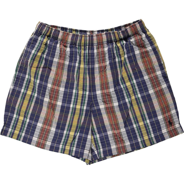 Ralph Lauren POLO SPORT Check Pattern Swim Shorts (Men's Size M) cotton navy blue type Vintage Second Hand