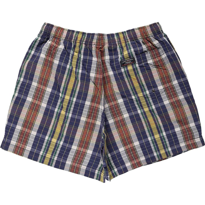 Ralph Lauren POLO SPORT Check Pattern Swim Shorts (Men's Size M) cotton navy blue type Vintage Second Hand