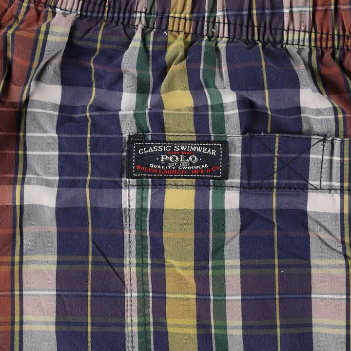 Ralph Lauren POLO SPORT Check Pattern Swim Shorts (Men's Size M) cotton navy blue type Vintage Second Hand
