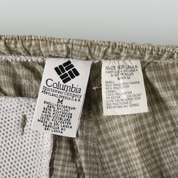 Columbia Check Pattern Swim Shorts (Men's Size M) Nylon Beige type Vintage Second Hand