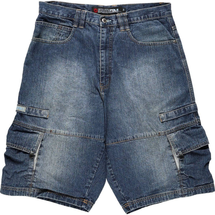 South Pole denim shorts, half pants, cargo pants, men's size W36 (approx.) Lamy blue type Vintage Second Hand