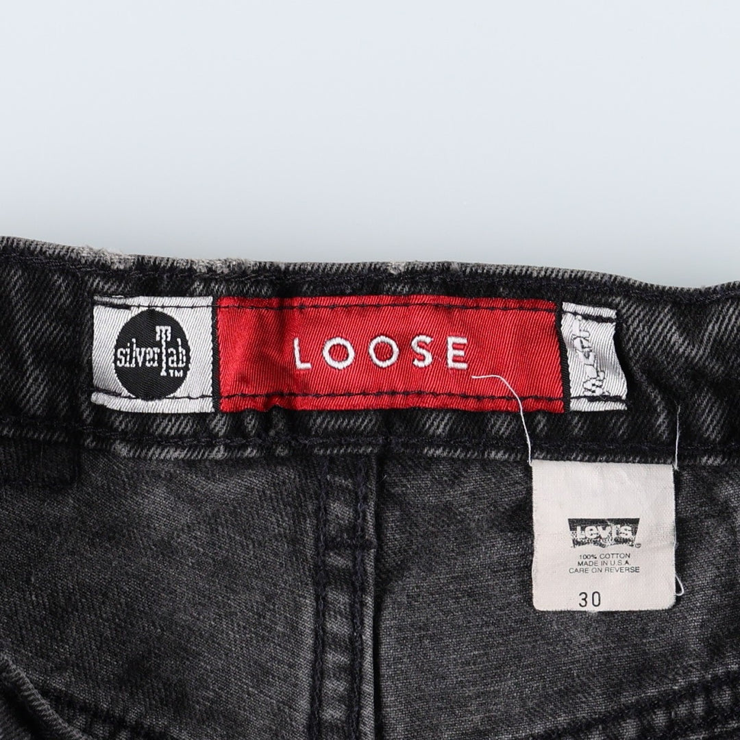 90'S Levi's Silver Tab Loose Black Denim Shorts, Made in USA, Men's W30 (approx.), Vintage cotton black type Vintage Second Hand