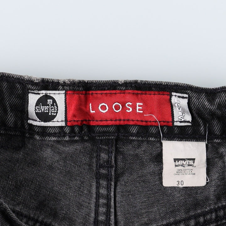 90'S Levi's Silver Tab Loose Black Denim Shorts, Made in USA, Men's W30 (approx.), Vintage cotton black type Vintage Second Hand