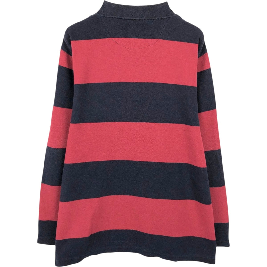 Eddie Bauer Wide Collar Half-Zip Long-Sleeve Striped Polo Shirt, Men's Size M (approx.) cotton red type Vintage Second Hand