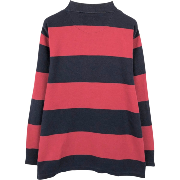 Eddie Bauer Wide Collar Half-Zip Long-Sleeve Striped Polo Shirt, Men's Size M (approx.) cotton red type Vintage Second Hand