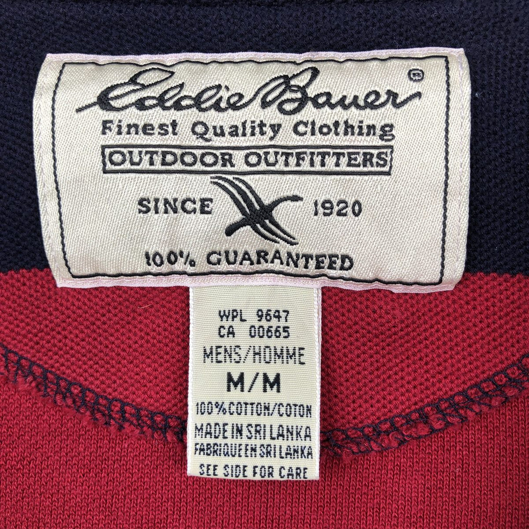 Eddie Bauer Wide Collar Half-Zip Long-Sleeve Striped Polo Shirt, Men's Size M (approx.) cotton red type Vintage Second Hand
