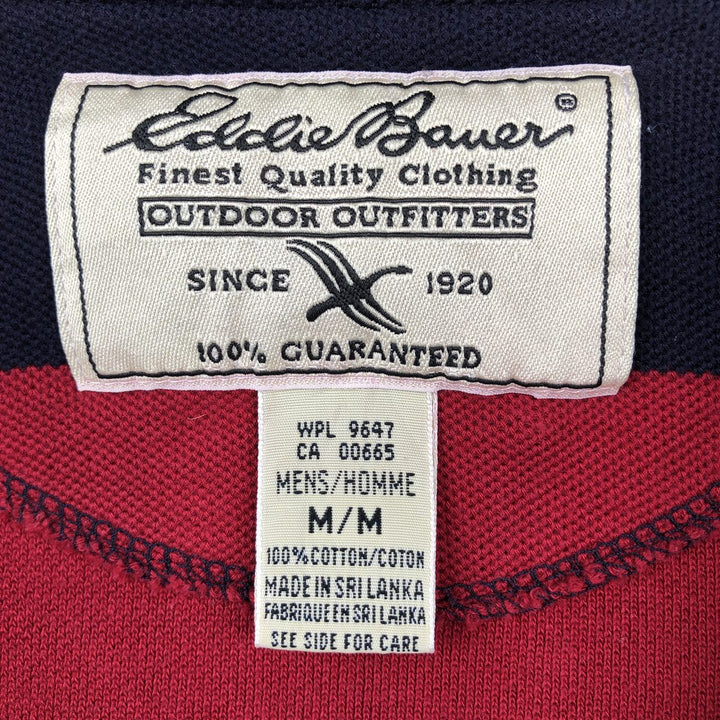 Eddie Bauer Wide Collar Half-Zip Long-Sleeve Striped Polo Shirt, Men's Size M (approx.) cotton red type Vintage Second Hand